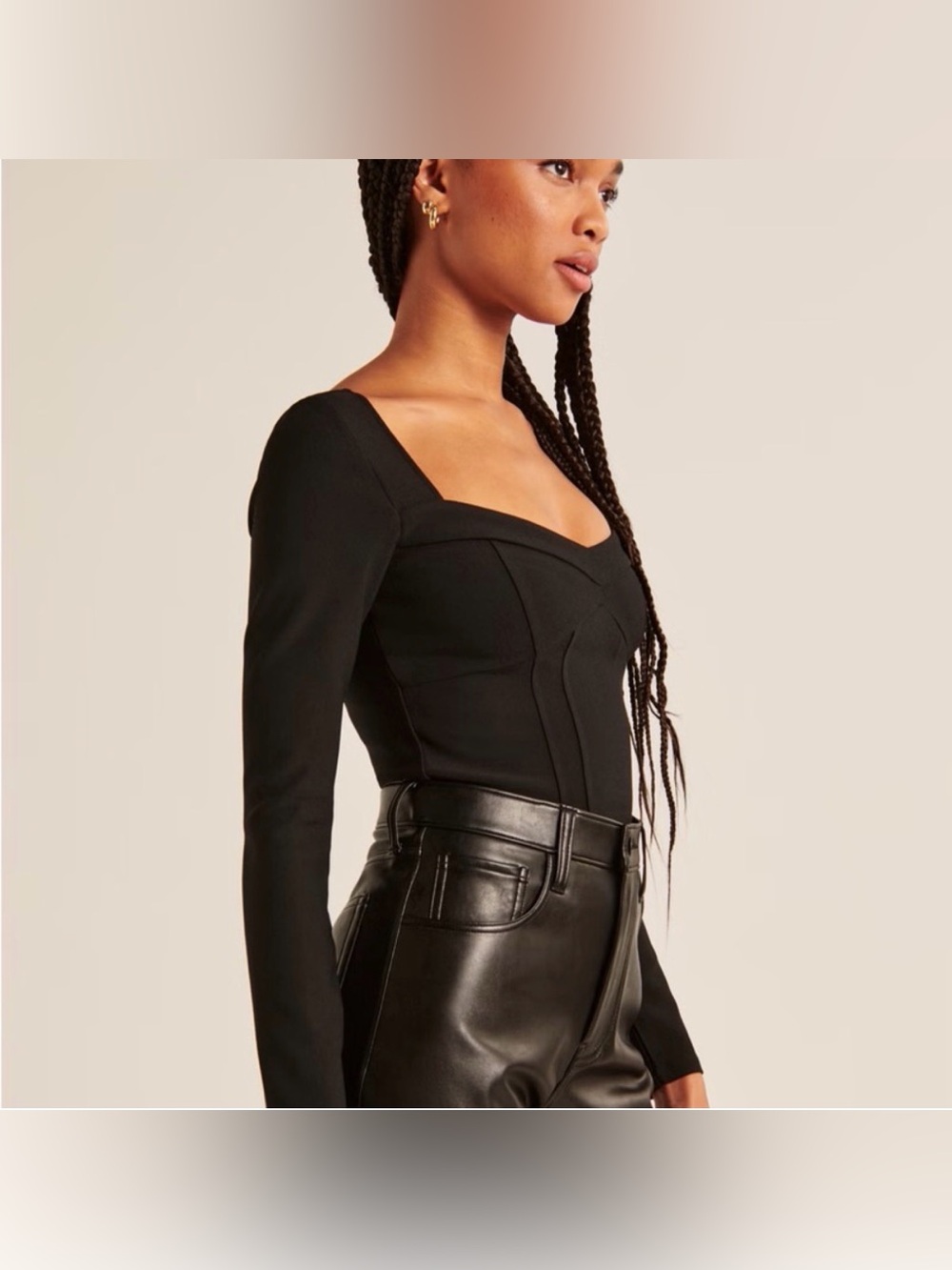NWT Abercrombie & Fitch Black Sweetheart-Neck Long Sleeve Crop Top Small Corset - Picture 3 of 14